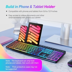 Ratón de teclado recargable de 2,4 Ghz con soporte para tableta de teléfono Combo de teclado y ratón inalámbrico silencioso RGB silencioso para computadora, PC - Product Image 3