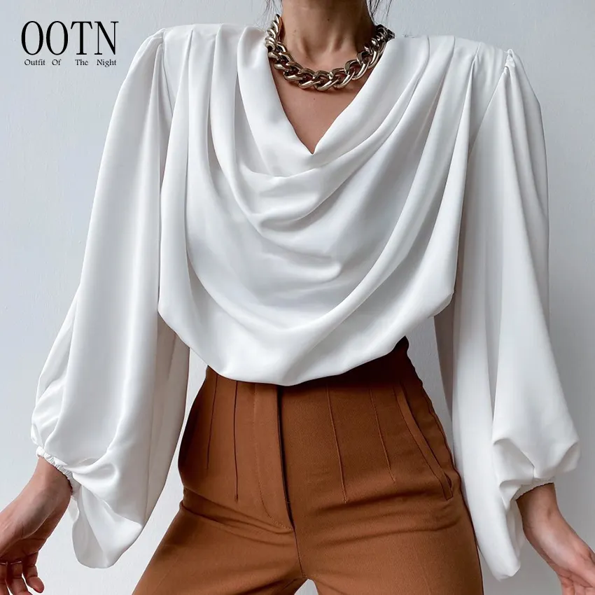 OOTN-Blusa de oficina de manga larga con farol para otoño, camisa informal de Color liso para mujer, 2022