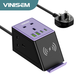 VINISEM Tischs teckdose Steckdosen leiste mit mehreren Steckdosen 3 Steckdosen 2 USB-und 2 multifunktion ale kabellose Ladestation Typ C. - Product Image 1