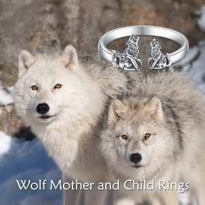 Retro Animal Two <strong>Wolf</strong> 925 Sterling Silver Open Ring for Women Men - Product Image 5
