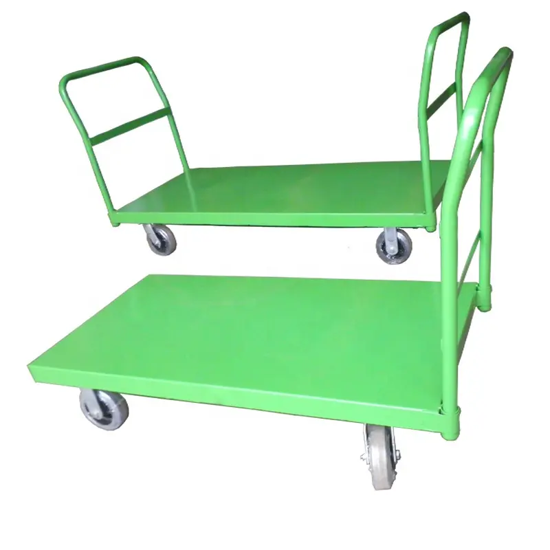 Tipi a doppia maniglia Trolley a mano piatto 4 ruote in ghisa colore verde