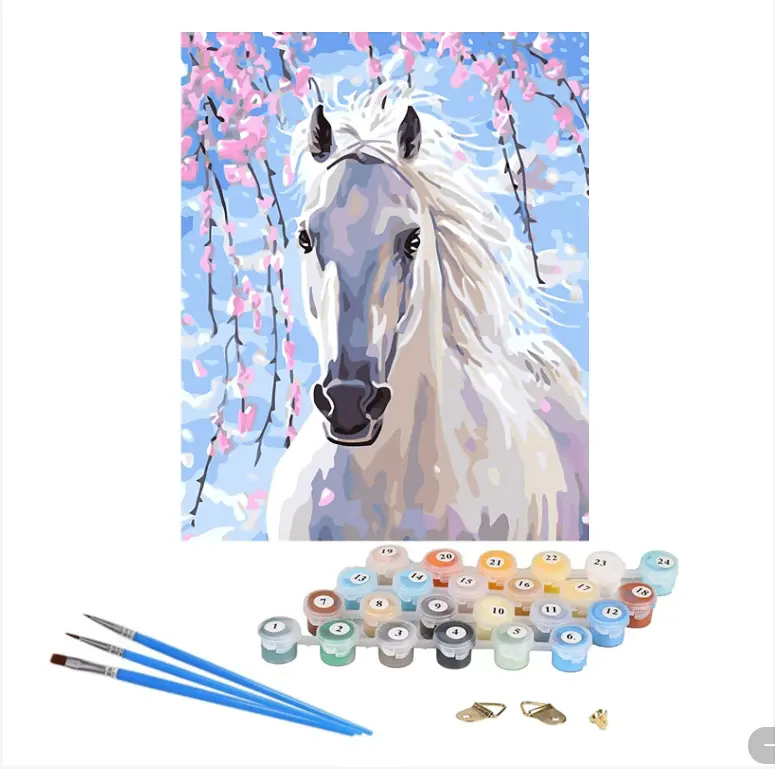 Pintura L-YH108 por números para adultos, pintura al óleo acrílica sobre lienzo, Kits de pintura de caballo blanco por números, fácil de DIY