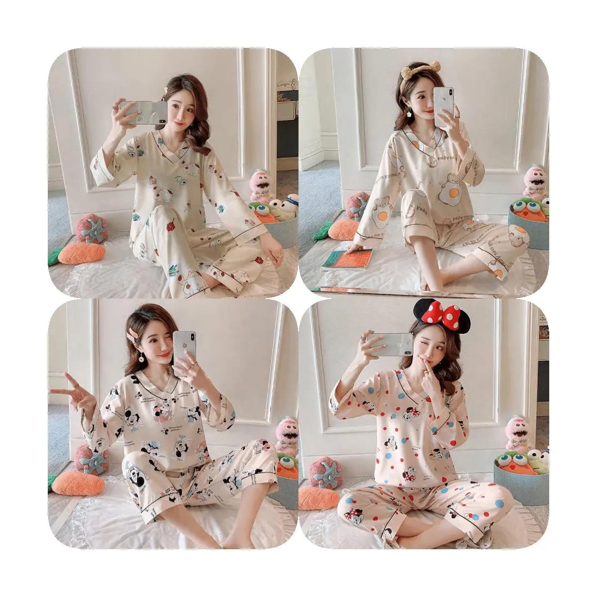 Wholesale 2024 new pajamas women's spring and autumn s long-sleeved sleepwear cartoon winter cotton home clothes two-piece suit