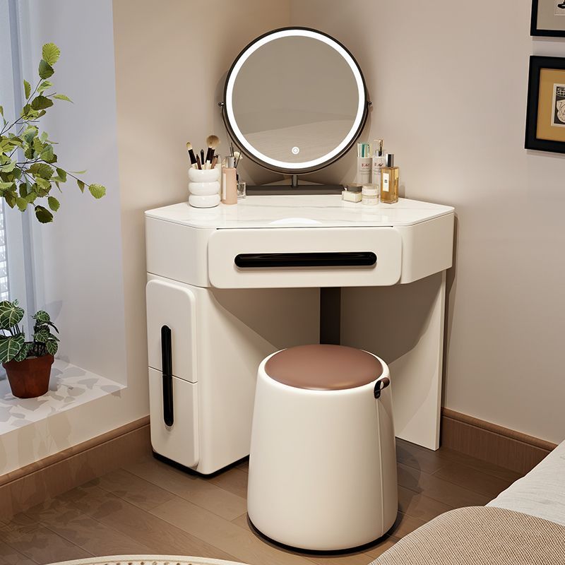 Tabouret portable en cuir de jardin avec miroir rond, 80 cm