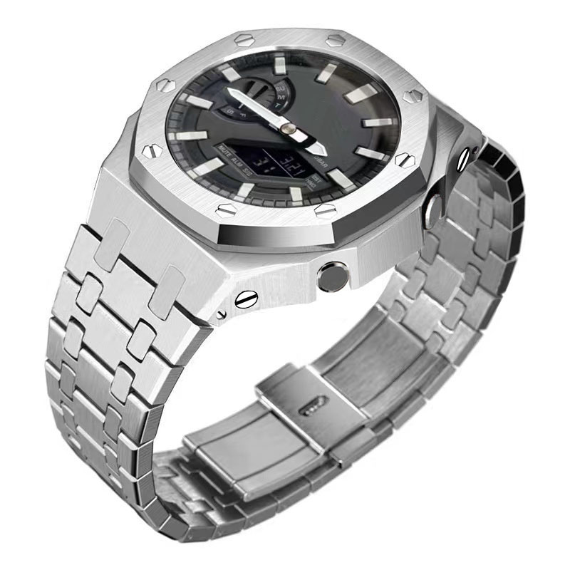 Boîtier en argent + bracelet en argent en acier inoxydable 2