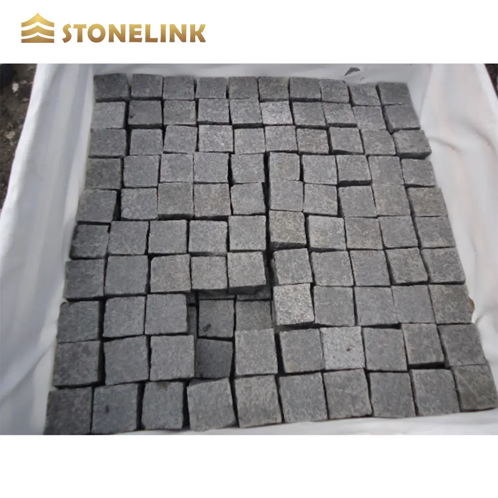 Cobblestone Granite Outdoor Flame Cut Floor Tiles Cobblestone Paver G684 Black Granite