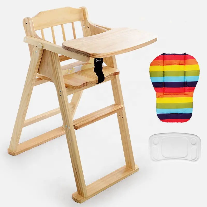 Silla alta portátil de madera de pino para bebé, alta calidad, plegable, mesa de comedor para niños, sillas de madera