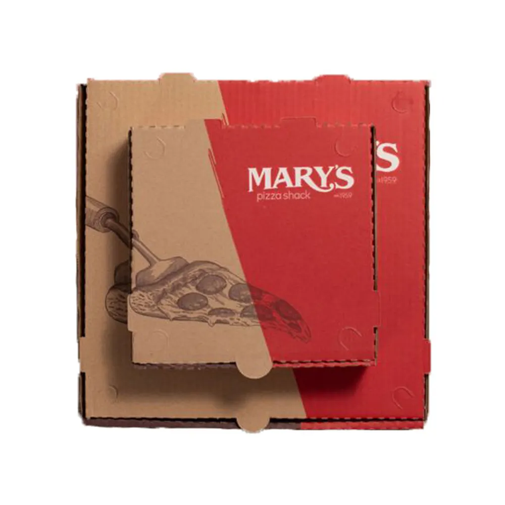 Akzeptierte kundendefinierte kartonverpackung in Form von wellpappe 12 Zoll mit Prägedruck für Takeaway-Lebensmittel kundendefinierte Pizza-Schachtel