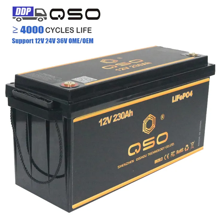 QSO Lifepo4 batteria 12 V 100Ah 200Ah 400Ah 100 300 200 Ah ciclo profondo 12 V Volt 12.8V solare 24V 12 V batteria agli ioni di litio