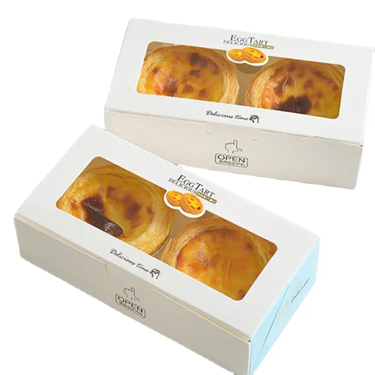 Diseño de logotipo personalizado de alta calidad Egg Tart Cookie Donut Swiss Roll Cupcake Cajas de embalaje de grado alimenticio con ventana