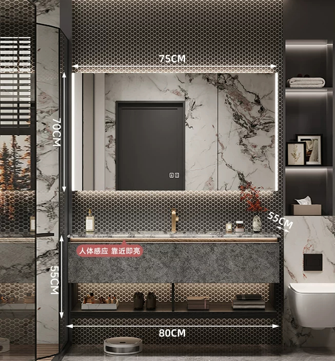 80cm Marble Countertop& Ceramic Sink+smart cabinet