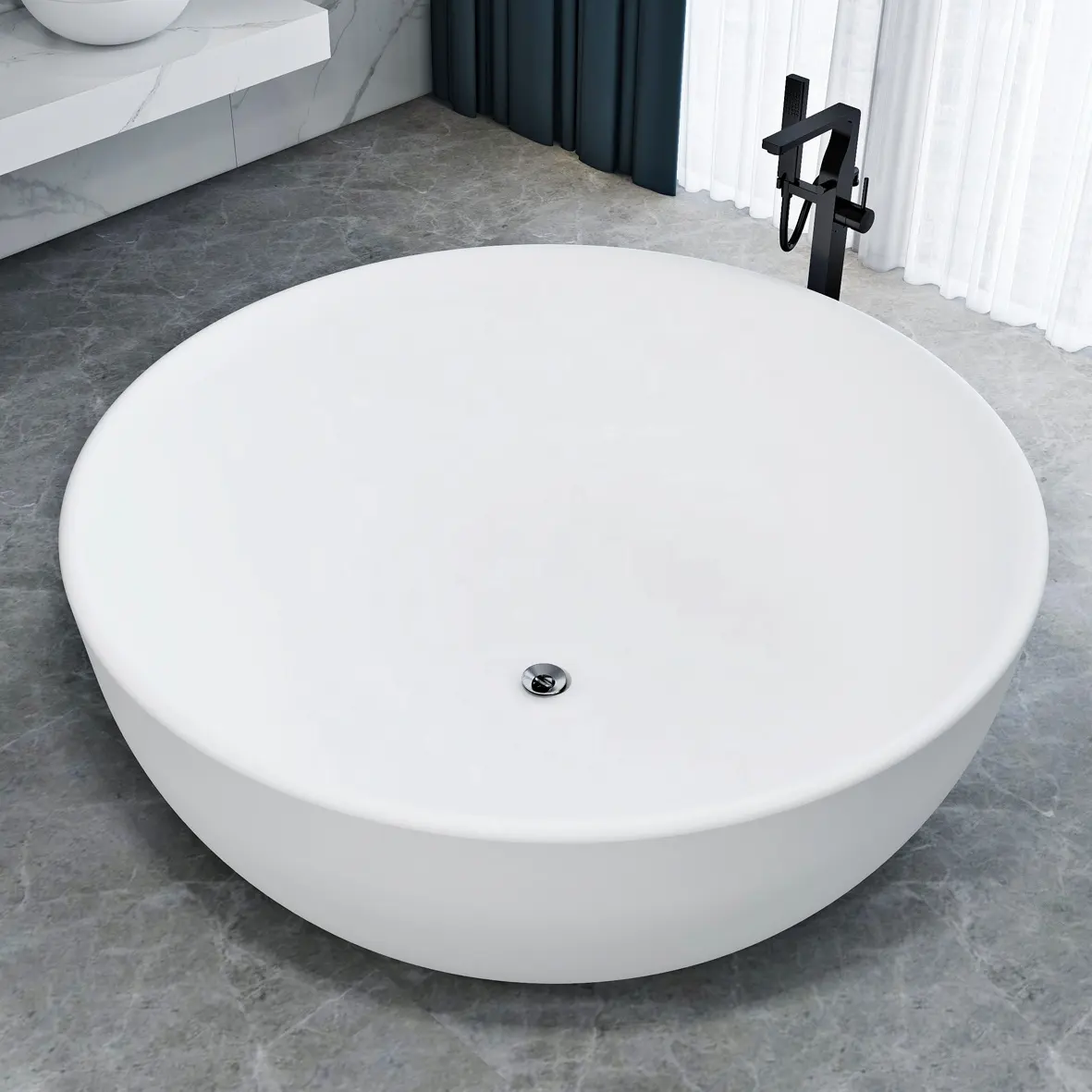 Design ovale in marmo artificiale Free Stand Soaker bagno, su misura in resina di pietra poli composito vasca da bagno, pietra colata solida vasca da bagno T/T