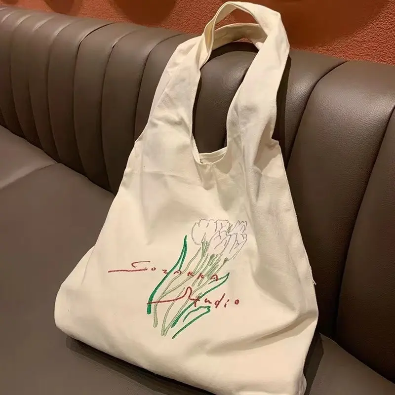 Huahao, bolso de lona personalizado para mujer, bolso de compras de color sólido, bolso de hombro de tela informal de algodón con cremallera para niñas y mujeres