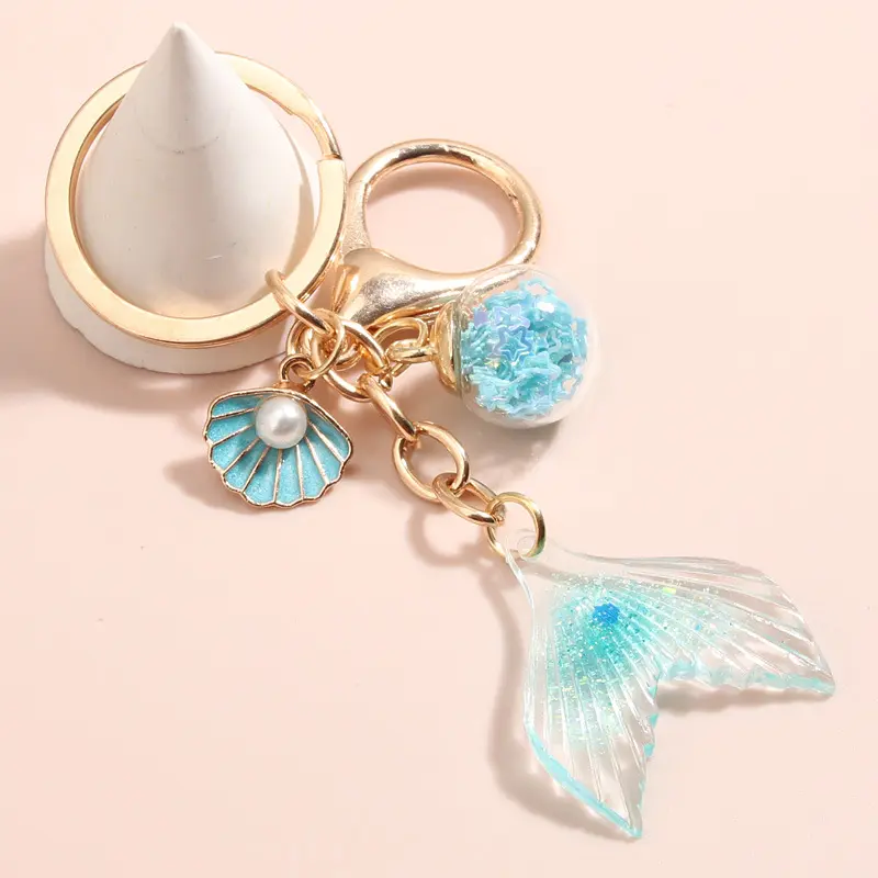 Bán buôn tùy chỉnh Quà tặng khuyến mại móc khóa biển Mermaid hợp kim kim loại Keychain cho cô gái mới dễ thương men Keychain vỏ ốc xà cừ Sao