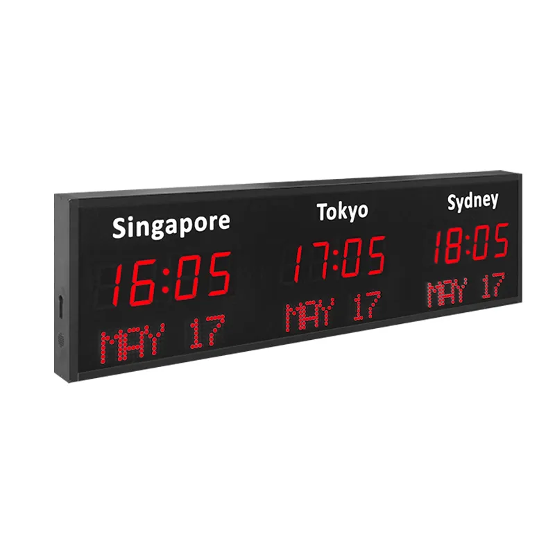 CHEETIE CP35นาฬิกาติดผนัง,นาฬิกาแสดงเวลาและวันที่แบบดิจิตอล Led หลายโซนเวลาโลก