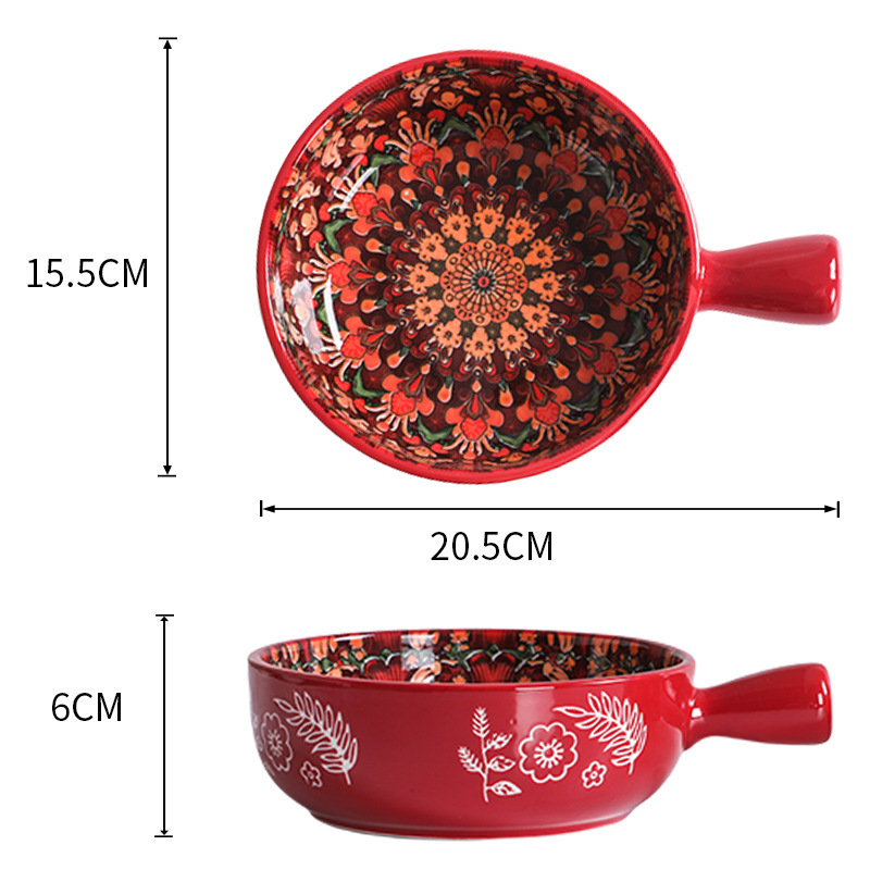 Red flower handle bowl