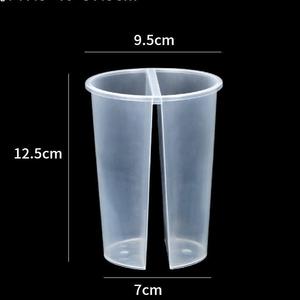 Factory Supplier Plastic Half Twin <strong>Cup</strong> PP Split Boba Tea Share <strong>Cup</strong> Taste Two Flavours on One <strong>Cup</strong> with Lids and Straw - Product Image 5