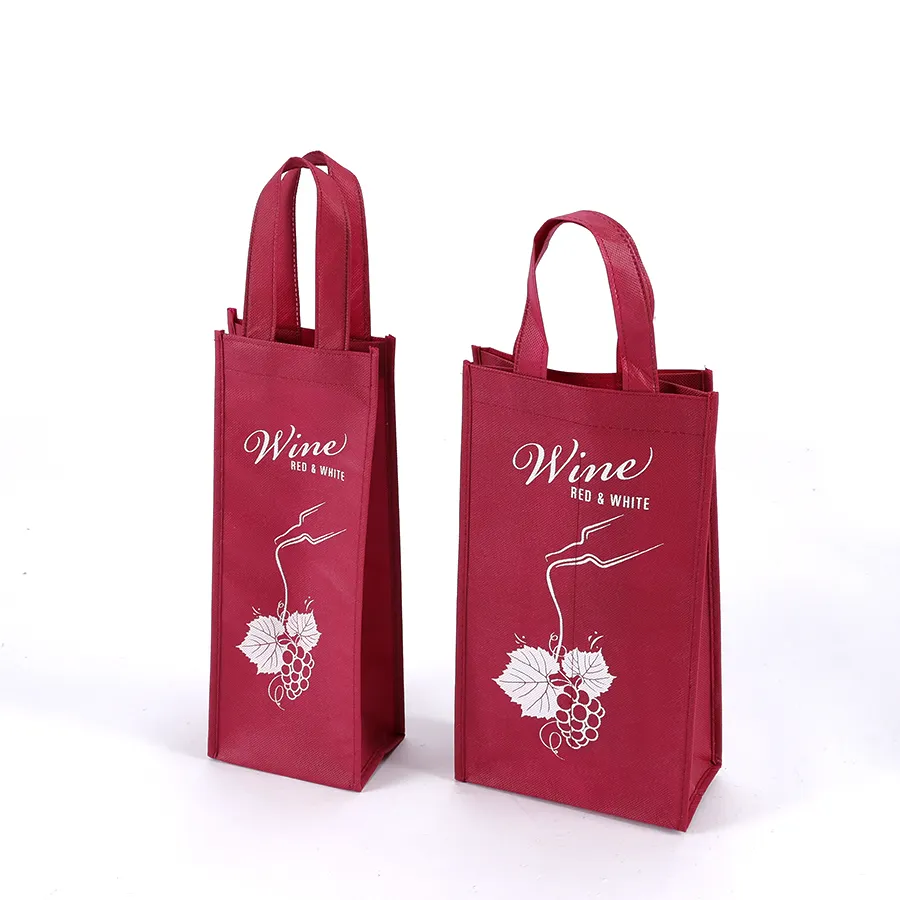 High Quality Eco-Friendly Waterproof Reusable Single Bottle Blank Tote Nonwoven Wine Bag With Custom Logo