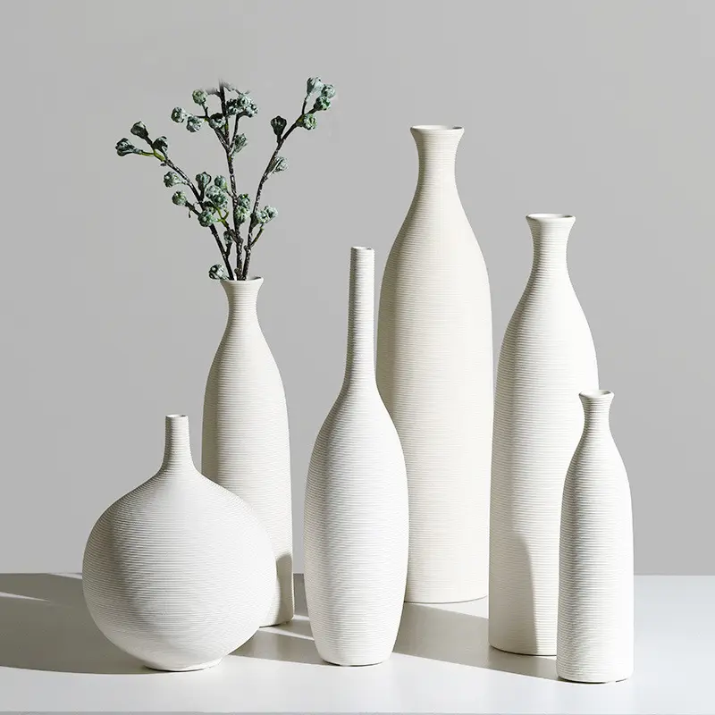 Vaso de cerâmica branco floral arranjo moderno