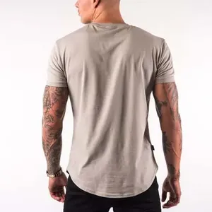 Sıcak satmak yüksek kalite 180gsm Mens kas Slim Fit t Shirt kollu özel logo boş 100% pamuklu t-shirt erkekler için