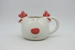 Adorable Reindeer Ceramic <strong>Mug</strong>, White Body with Red Nose, Hand-painted Cute <strong>Animal</strong> Design for Christmas Gift or Holiday <strong>Decor</strong> - Product Image 2