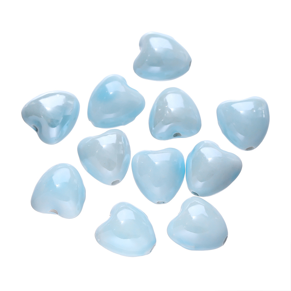 Perles Cœur en Céramique - Bleu Clair