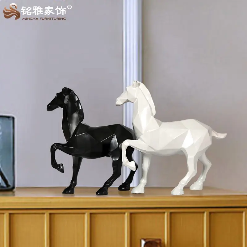 Statue de cheval noire et blanche, sculpture en résine pour petit animal, décoration de la maison