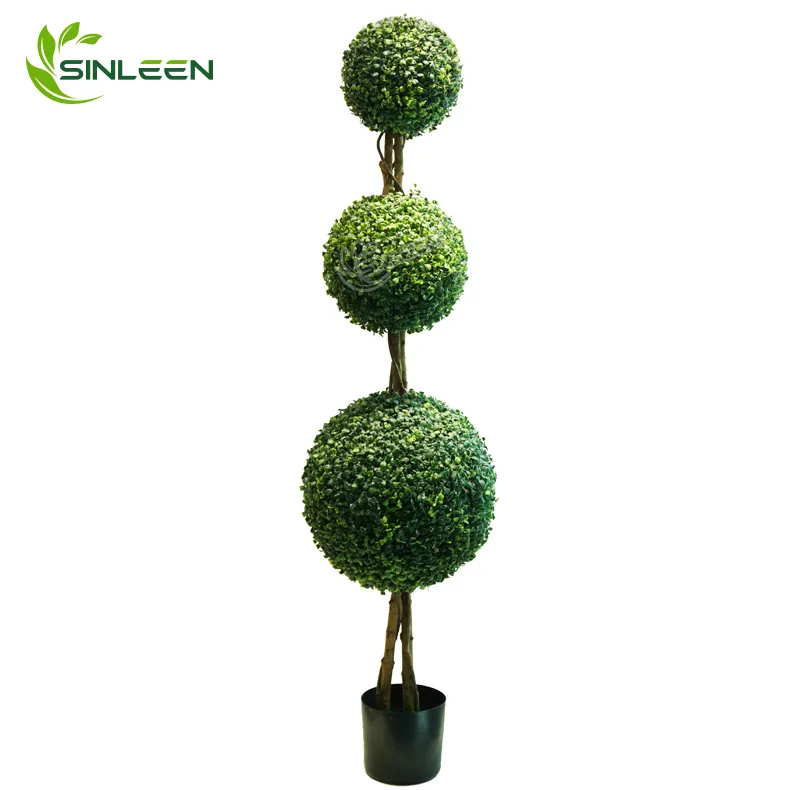 토피 볼 인공 야외 식물 냄비 가짜 회양목 녹색 잔디 플라스틱 UV 저항 분재 나무