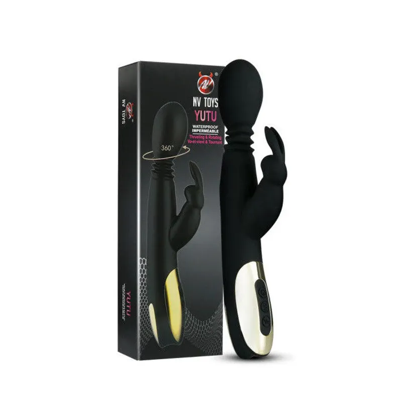 Yutu Huge Black Dildo Rabbit Vibrator Sex Toy 10 Function Dual Motor con G-Spot 360 Rotación para producto sexual femenino