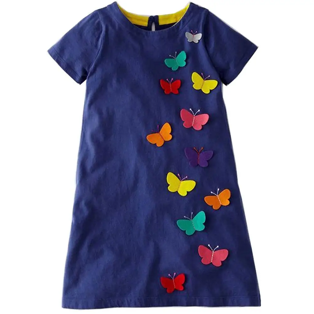 Girls Cotton Long Sleeve Casual Cartoon Appliques Striped Jersey Dresses