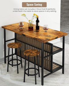 木制柜台高度餐桌，带储物空间-厨房岛，带座位，作为吧台套装 - Product Image 6