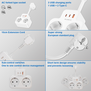 PUJIMAX欧洲标准短延长线电源板壁挂式安全插头插座，带双USB C型充电端口 - Product Image 4