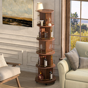 Custom moderna libreria girevole <span class=keywords><strong>in</strong></span> legno aperta Mobile 6 livelli di alta libreria con ruote per casa ufficio soggiorno camera da letto - Product Image 4