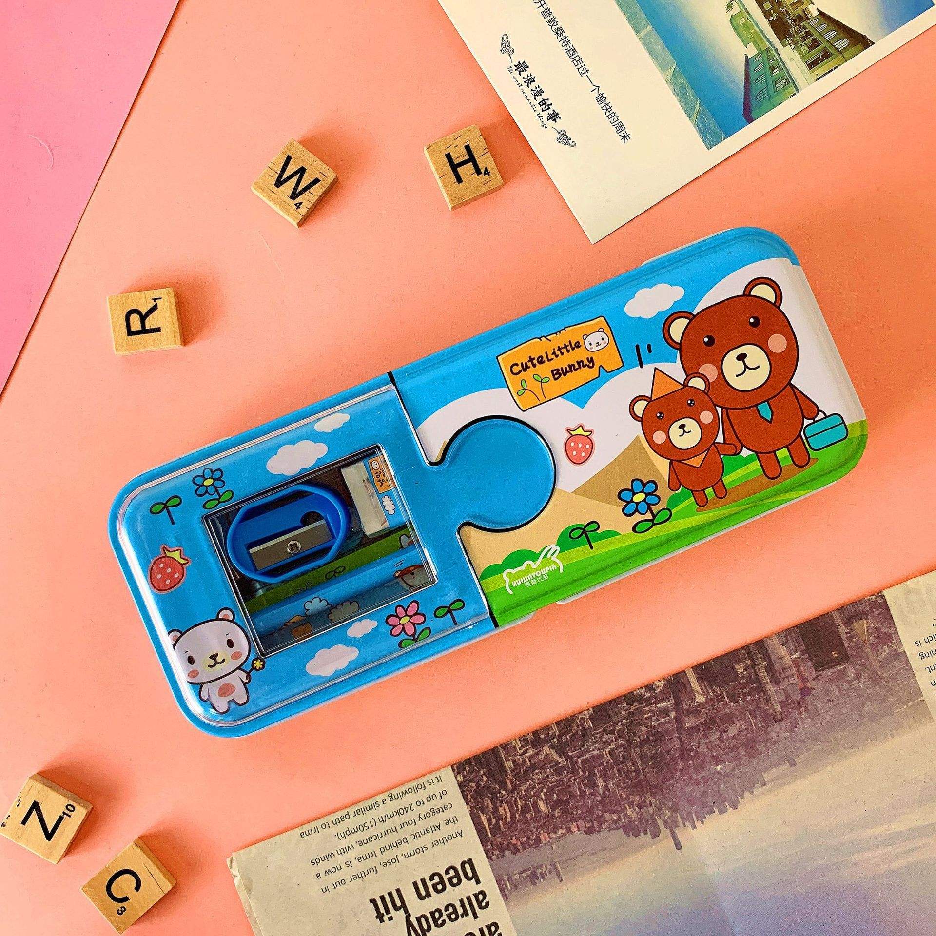 Stationery iron box with pencil eraser ruler Pencil sharpener