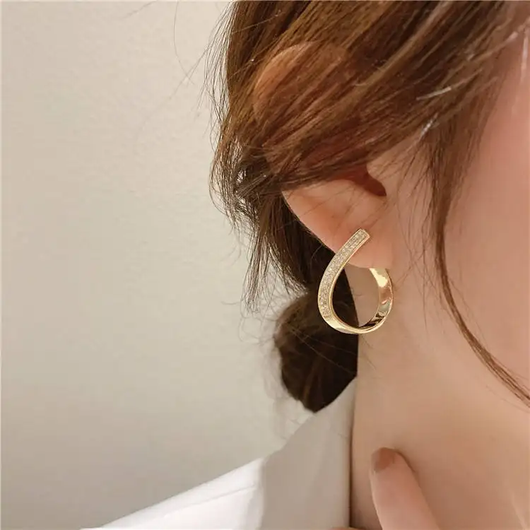 925 argent aiguille tendance coréenne géométrique diamant boucles d'oreilles alliage mode torsadé conception boucles d'oreilles