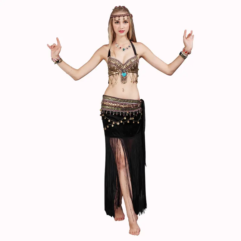 Dança do ventre Traje Indiano Dança Minoria Borla Nádega Cachecol Tribal Traje Desempenho traje