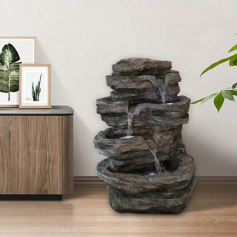 Resina decorativa Ao Ar Livre Indoor Cachoeira Stone Fonte de Água Com Luzes LED Para Religiosa Decoração Do Jardim