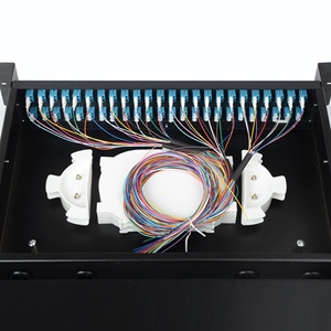 Panel de fibra óptica montado en el cajón, accesorio tipo cajonera de 96 núcleos, 2U, 19 pulgadas, 48 adaptadores LC dúplex y 96 Uds. LC Simplex coleta - Product Image 3