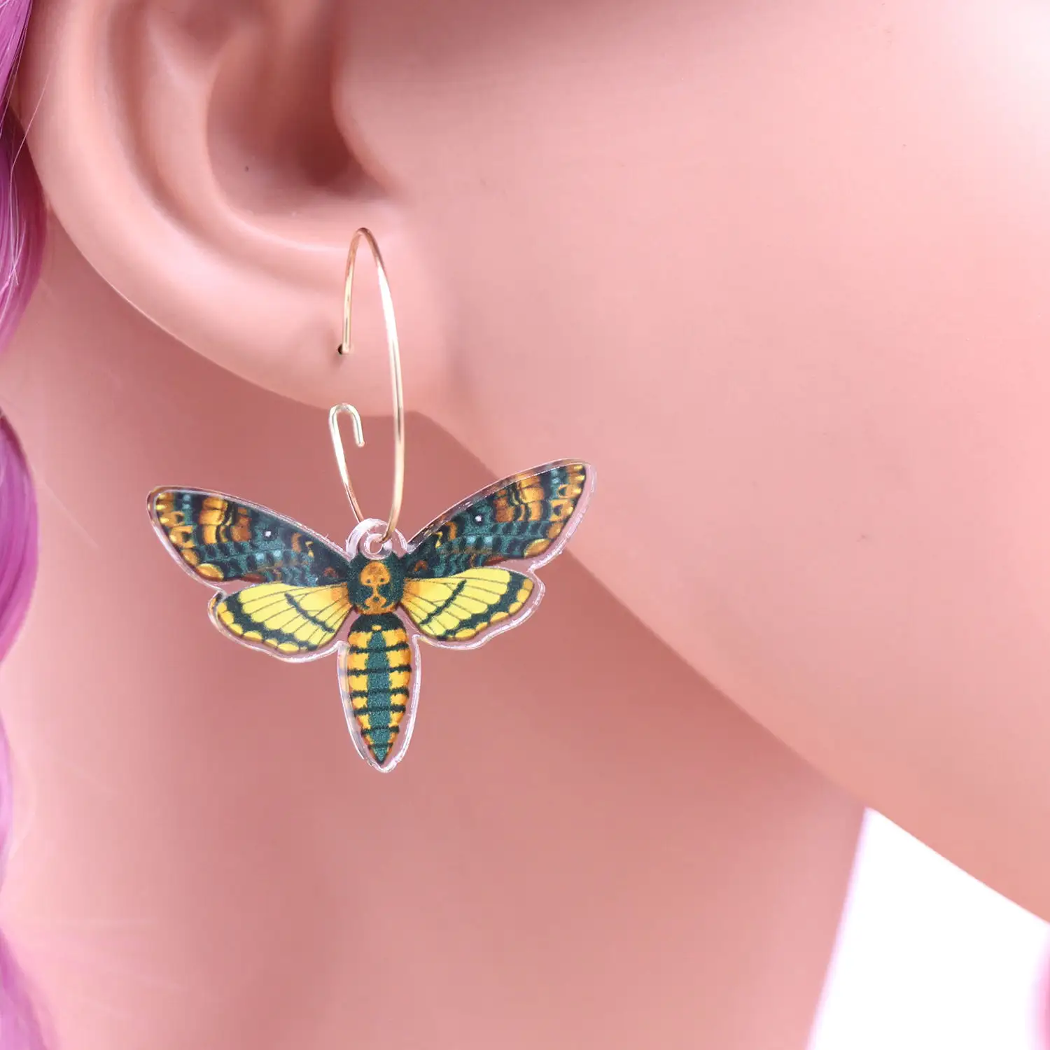 Syasibo joyería ERS789ER1716 1 par nuevo producto CN aro mariposa doble cara impresión TRENDY acrílico pendientes joyería para mujer