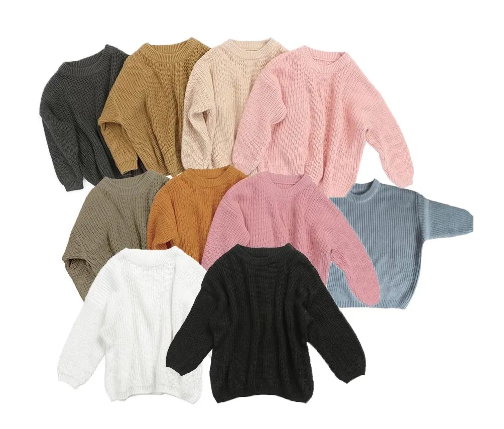Suéter de malha para meninas, venda quente, suéter de manga comprida para meninas, cores sólidas de gola redonda, pulôver para bebê