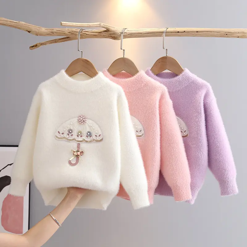 Rarewe saldi caldi invernali per bambini maglia calda maglia spessa per bambini maglione da bambina con Design di lana di visone