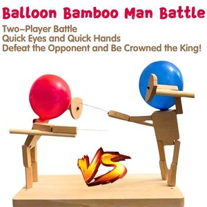 Handmade Wooden Fencing Puppets Balloon Bamboo Man Battle <strong>Fun</strong> <strong>and</strong> <strong>Exciting</strong> 2-Player Wooden Robot Battle Game with 100 Balloons - Product Image 3