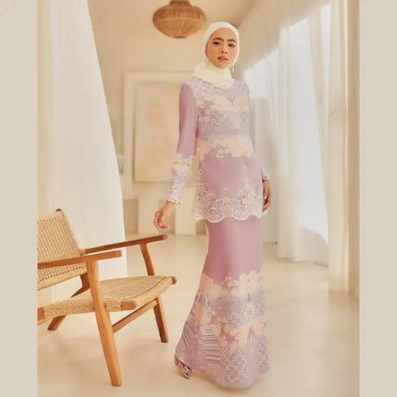 SIPO mujeres musulmanas Maxi vestido Murah Borong Oem Baju Kurung bordado moderno encaje Floral Baju Kurung venta al por mayor en Vietnam