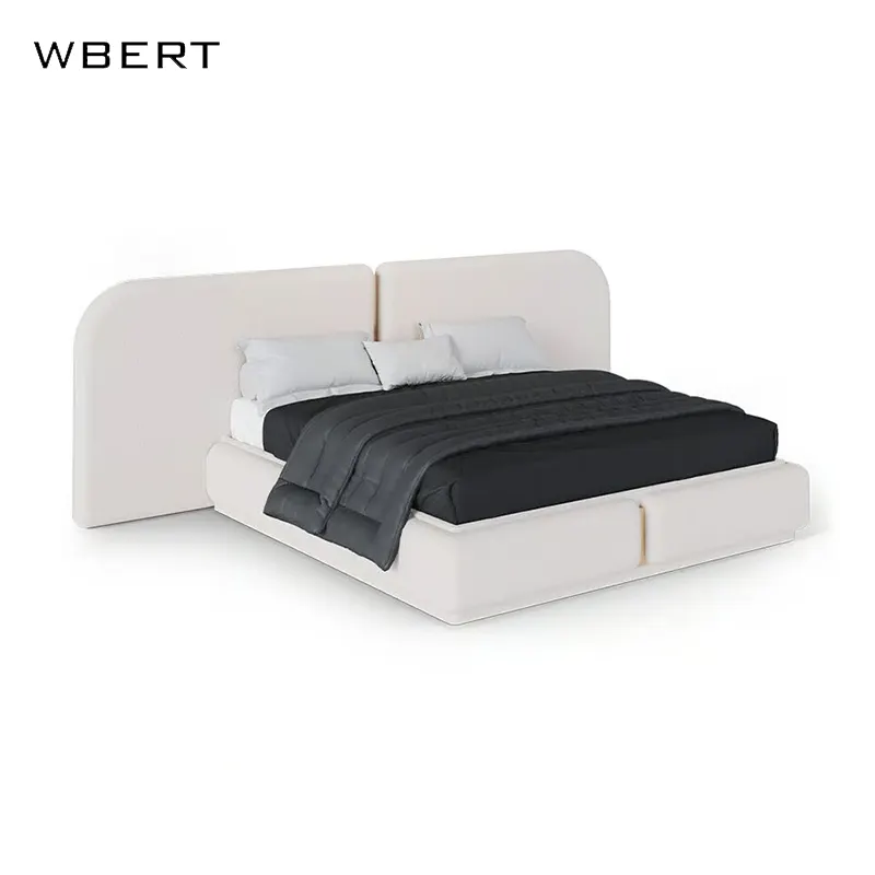 WBERT Cama grande italiana de luxo 1.8m, cama de casal moderna personalizada em tecido mínimo, quarto principal, opção de cama de hotel e casa, com encosto