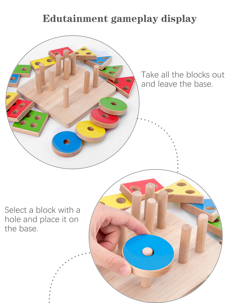 Wooden Montessori Children Four-column Shape Matching Geometric Block Set Toys For Kids