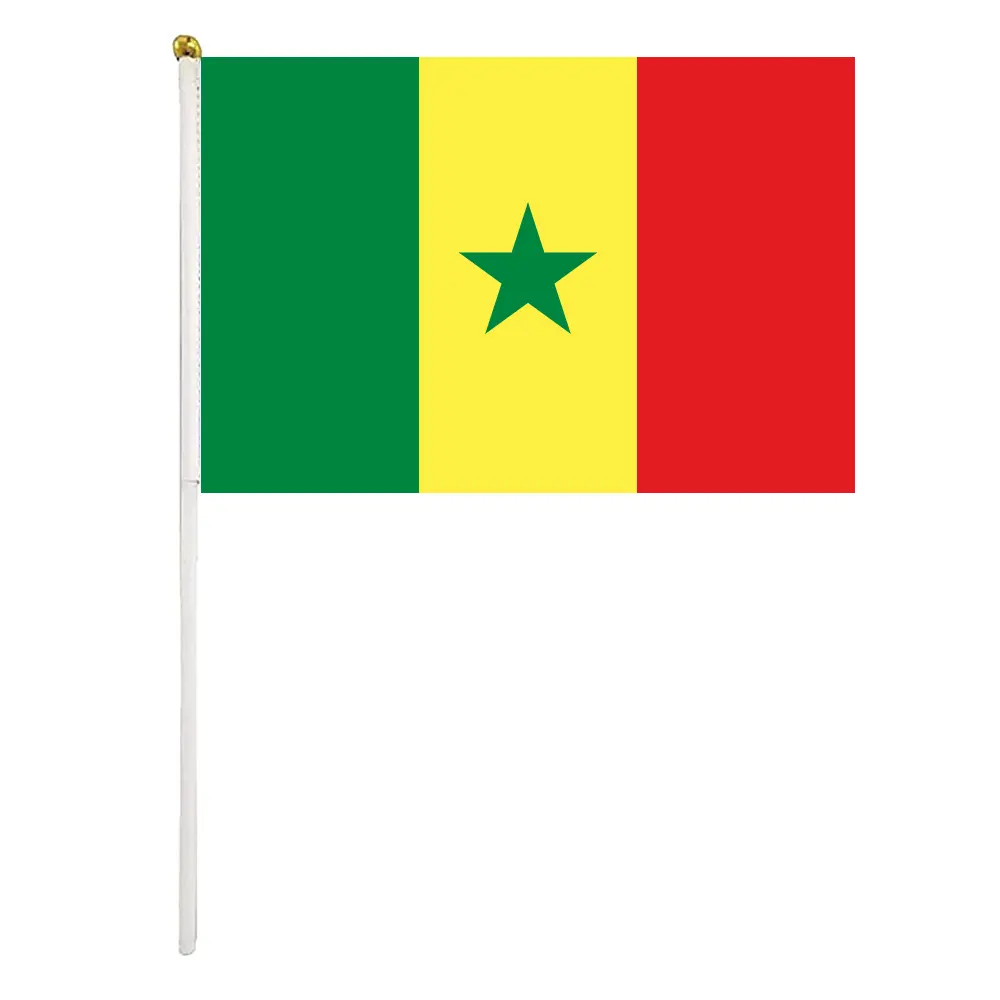 Vente chaude SÉNÉGAL Pas Cher Mini Pole Drapeaux À Main Personnalisé Tous Les Pays Impression Nationale 100% Polyester Drapeaux À La Main