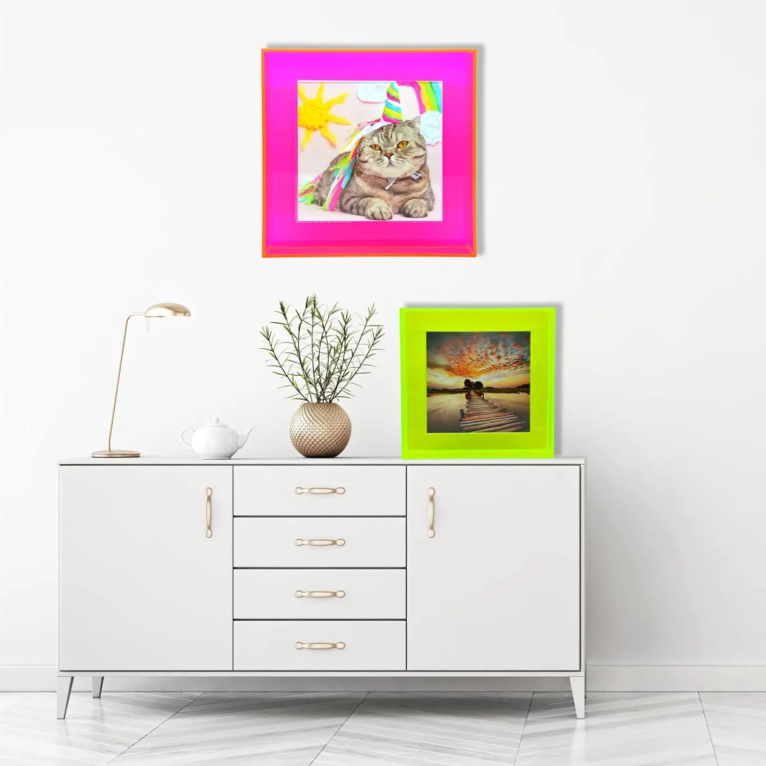 Bureau mural personnalisé Couleur vive Cadres photo décoratifs en acrylique rose fluo