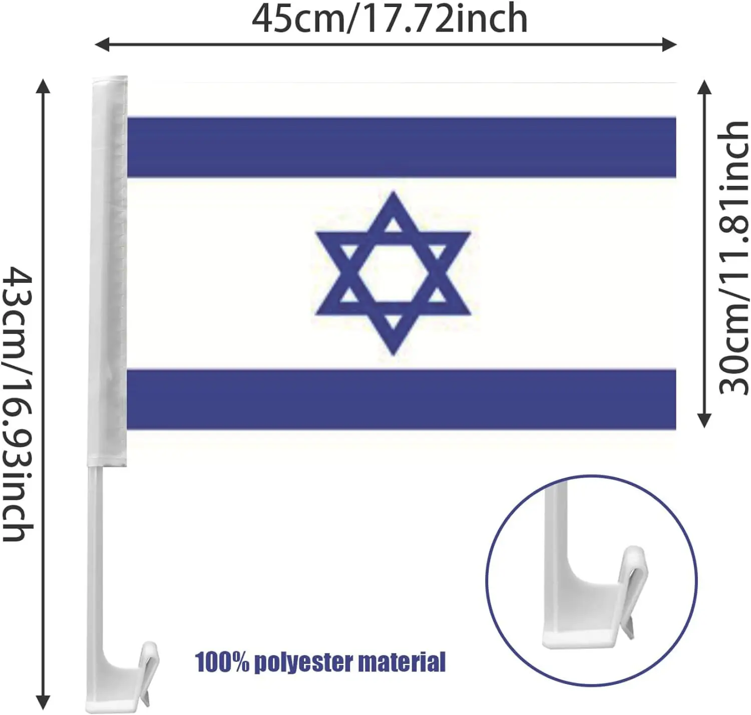 Prezzo competitivo personalizzato 30x45cm in poliestere stampato vivido colore Israel paese bandiere per auto per la decorazione della finestra