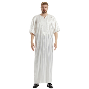 Alta qualità arabo marocco Thobe uomo musulmano Thawb caftano a righe manica corta ricamato uomo Daffah Thobe - Product Image 5