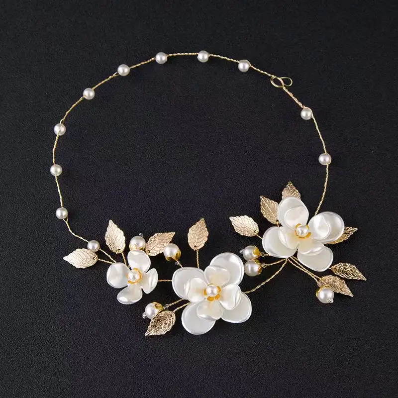 Diadema de perlas para novia hecha a mano, accesorios para el cabello, diademas de flores de hoja de perla blanca, accesorios para vestido de boda